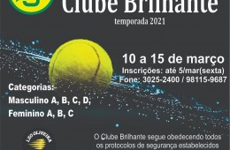 Inscrição aberta para o Torneio de Tênis do Clube Brilhante 